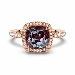Boho Style 2 CT. Cushion Cut Alexandrite Engagement Ring With Moissanite Halo Pav??