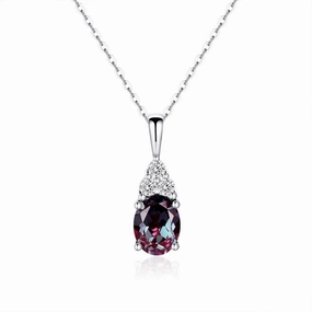 2 CT. Oval Cut Alexandrite Drop Pendant With Trio Moissanite Diamonds Bright Glow
