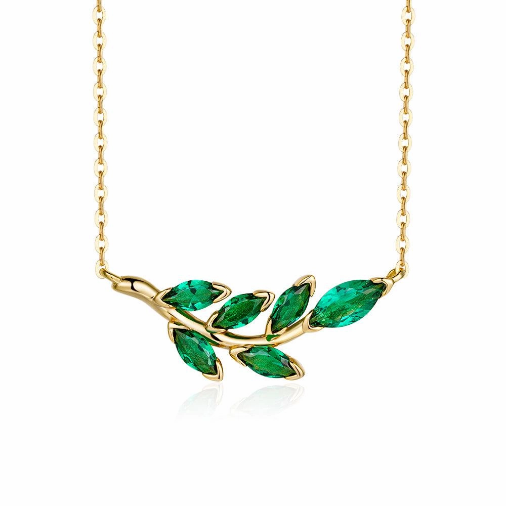 Layered Elegance 2 Ctw Marquise Emerald Olive Branch Necklace Pendant