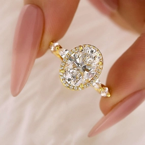 Wonderful Expression 3.0Ct Halo Oval Cut Yellow Gold Promise Ring Engagement Ring For Her