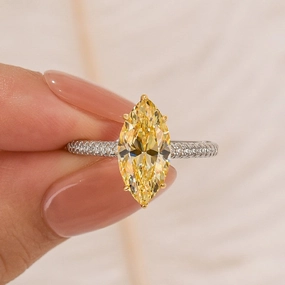 3.0Ct Marquise Cut Yellow Engagement Ring In Sterling Silver Modern Gift