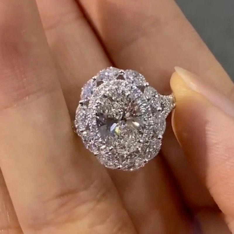 3.0Ct Oval Cut Halo Engagement Ring Travel Ring In Sterling Silver Complex pattern Chic Adornment