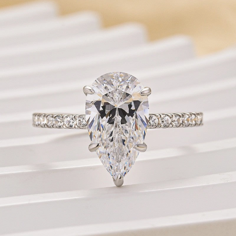 3.0Ct Pear Cut Engagement Ring Travel Ring In Sterling Silver Sleek Appearance Ornate Craft