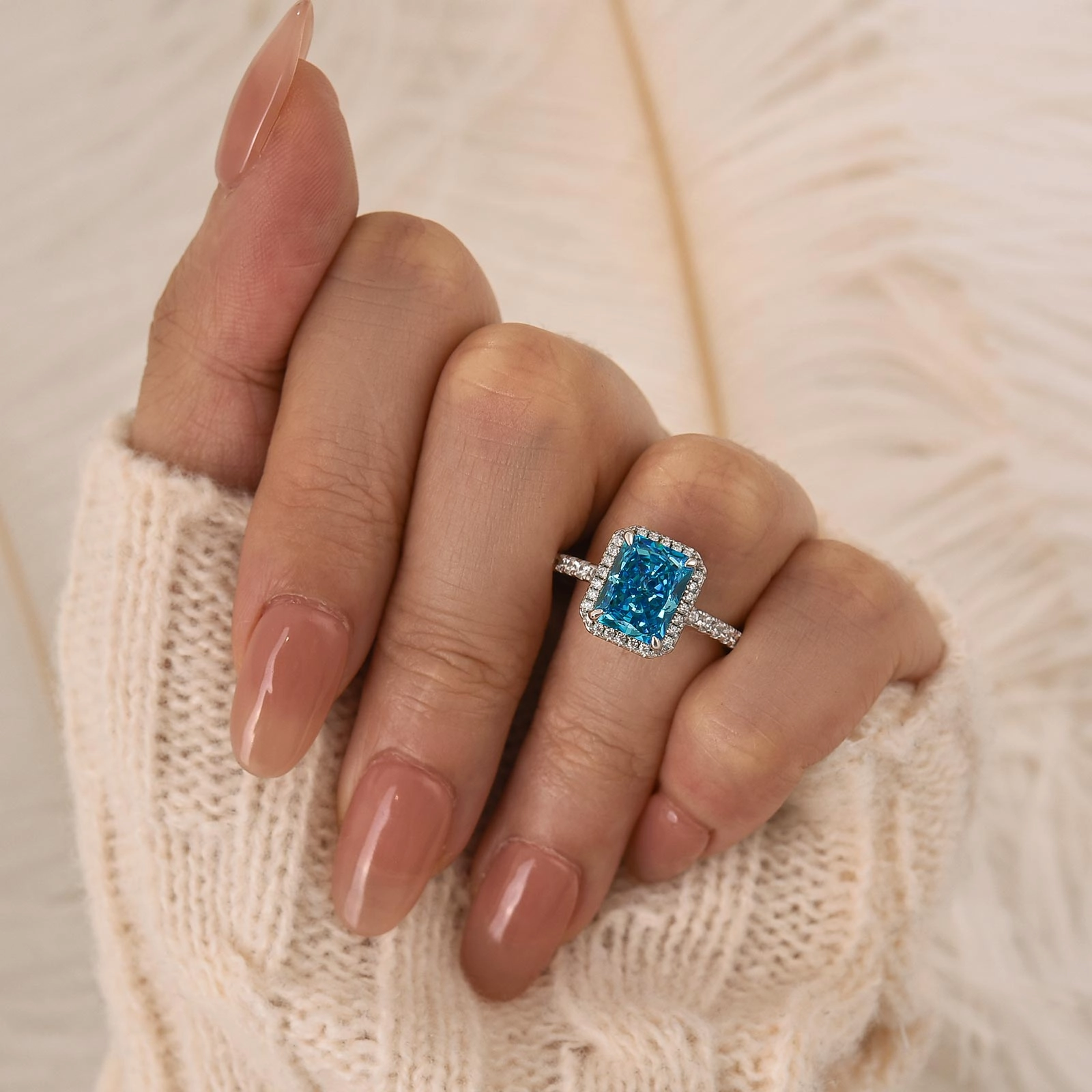 Creative Piece Versatile Touch 3.0Ct Radiant Cut Halo Engagement Ring Travel Ring In Sterling Silver