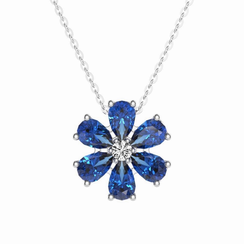 3.1 CT. Blue Sapphire Flower Cluster Pendant Glam Effect Evening Ready
