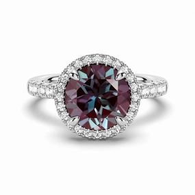 Radiant Shine Look 3 CT. Round Cut Alexandrite Engagement Ring With Moissanite Halo Pav??
