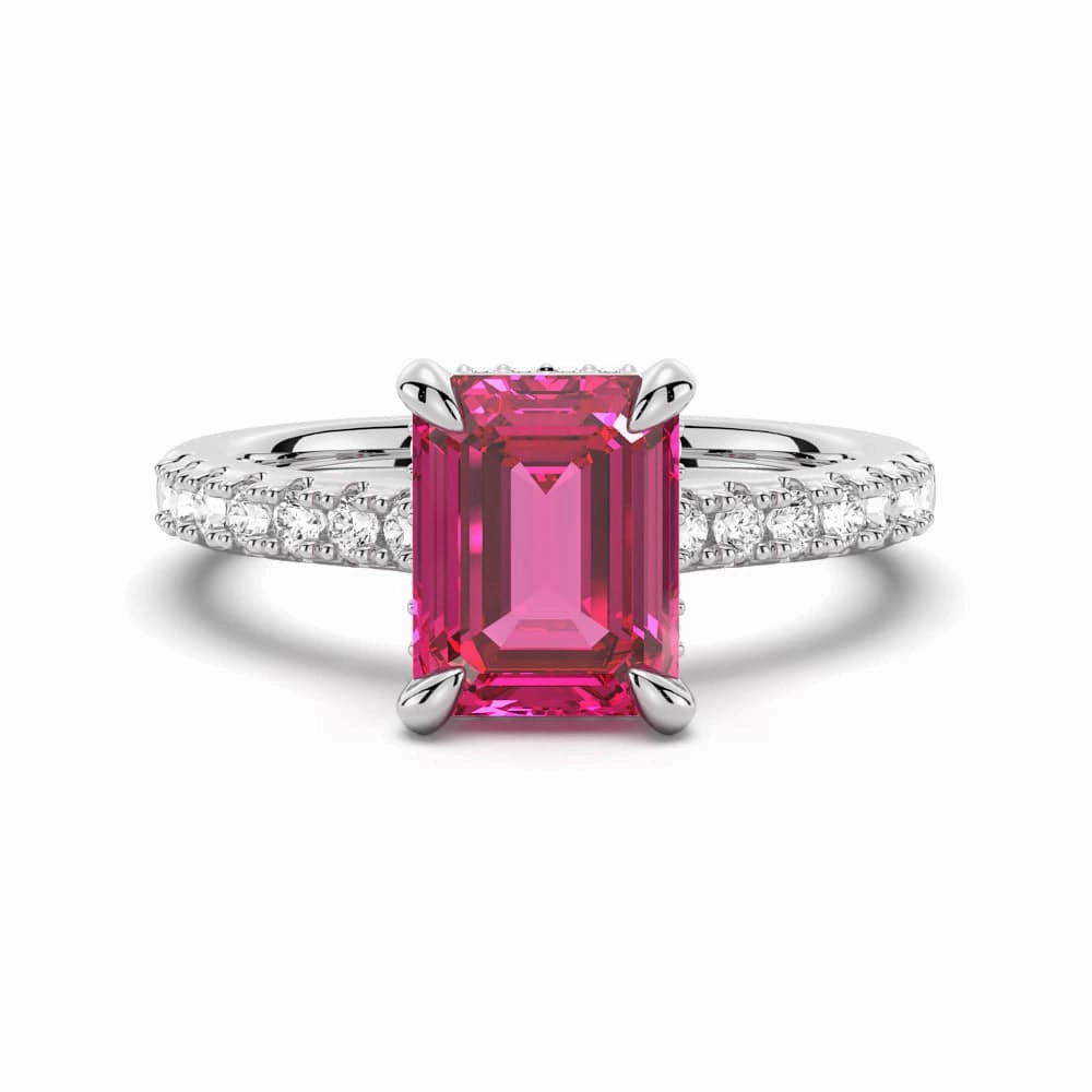 3 CT. Side Stone Lab Grown Ruby Engagement Ring With Hidden Halo Timeless Craftwork