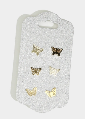 Creative Glance Effortless Match 3-Pair Butterfly Stud Earrings