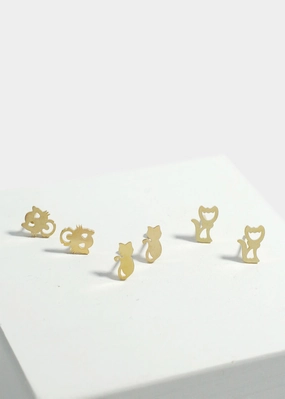 3-Pair Cats Stud Earrings Set Subtle Edge Unique Radiance