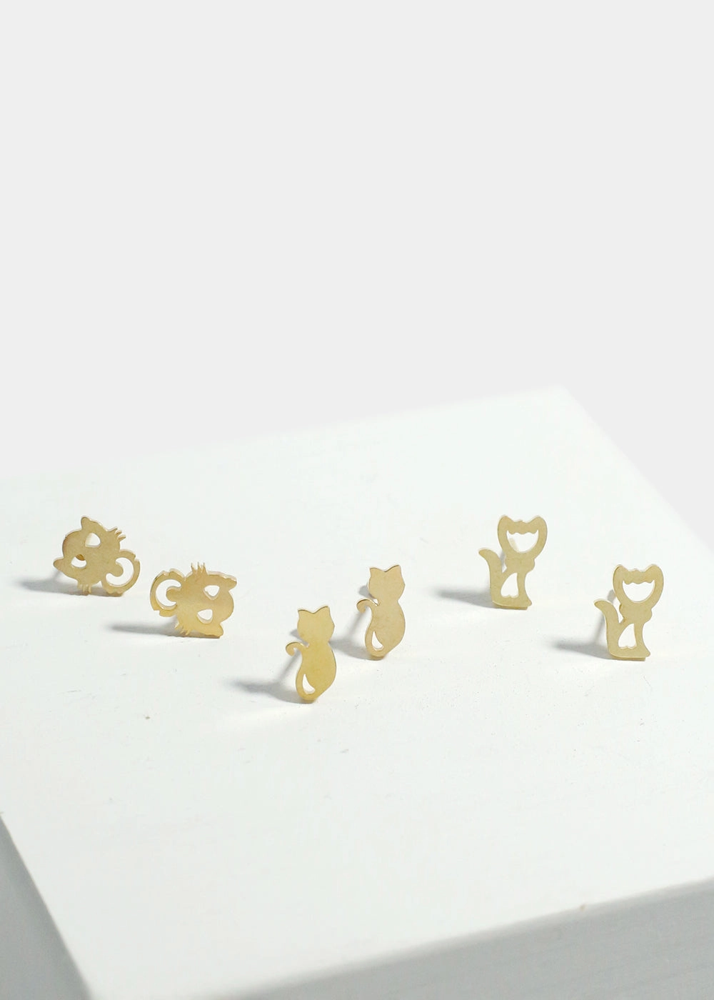 3-Pair Cats Stud Earrings Set Subtle Edge Unique Radiance