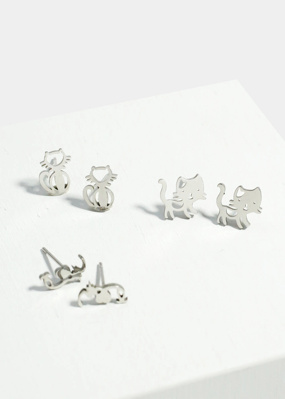 3-Pair Cute Cats Stud Earrings Everyday Edge Gift Choice