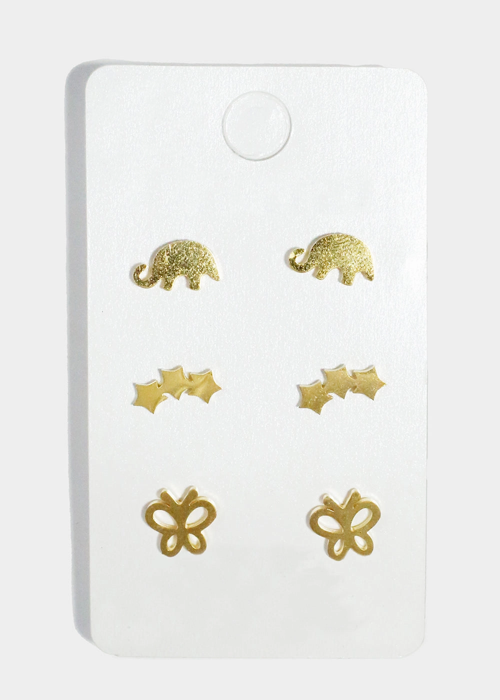 3-Pair Elephant, Star & Butterfly Stud Earrings Weekend Style Luxe Moment