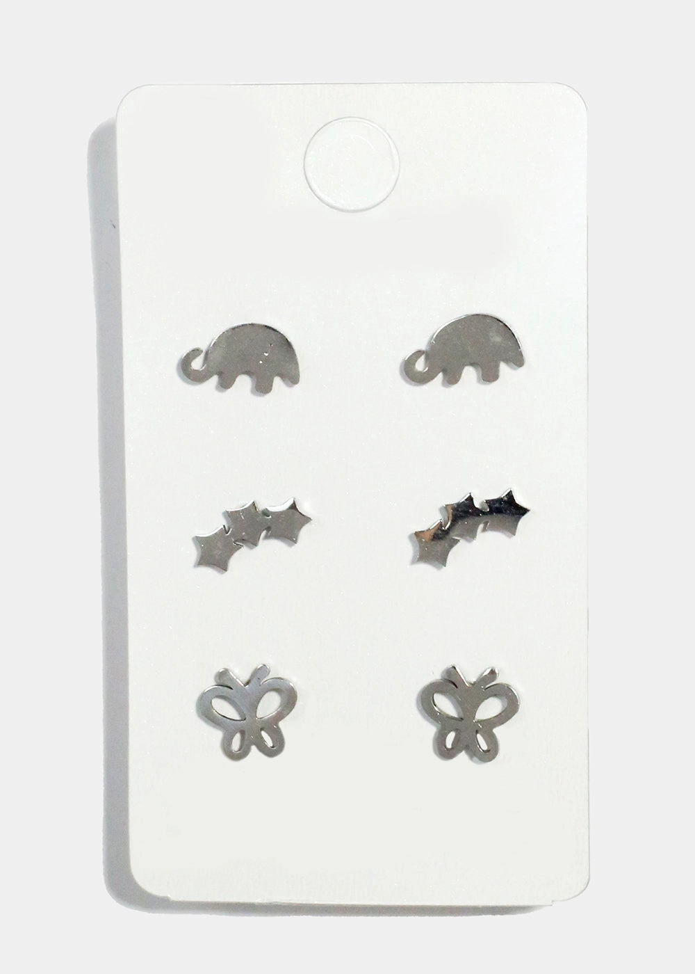 Gleaming Accent Elegant Vibe 3-Pair Elephant, Star & Butterfly Stud Earrings
