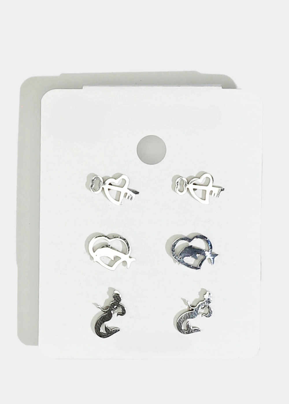 Custom Jewelry 3-Pair Heart & Dolphin Stud Earrings