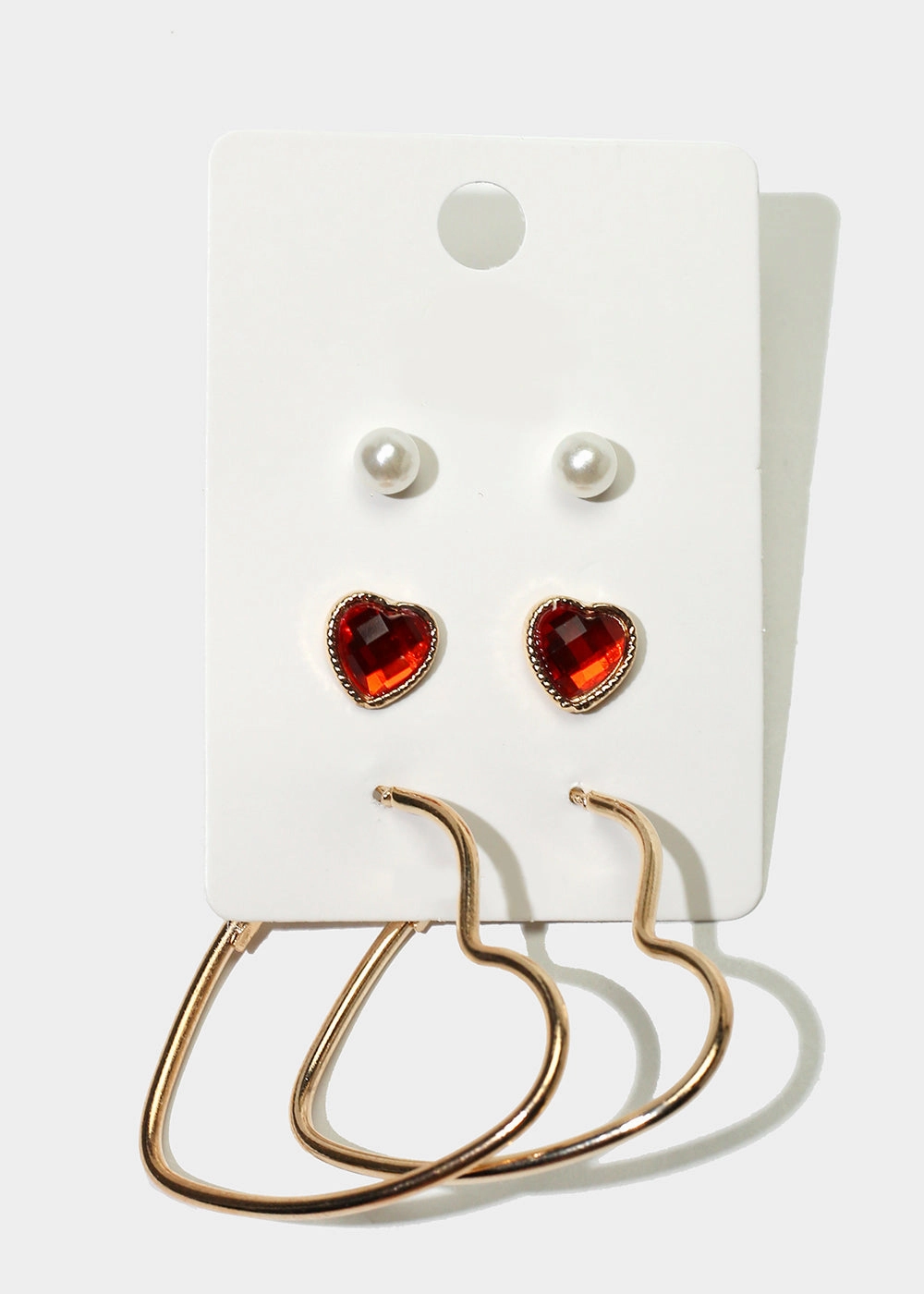 3-Pair Heart Earrings Gleam Accent Bold Layer