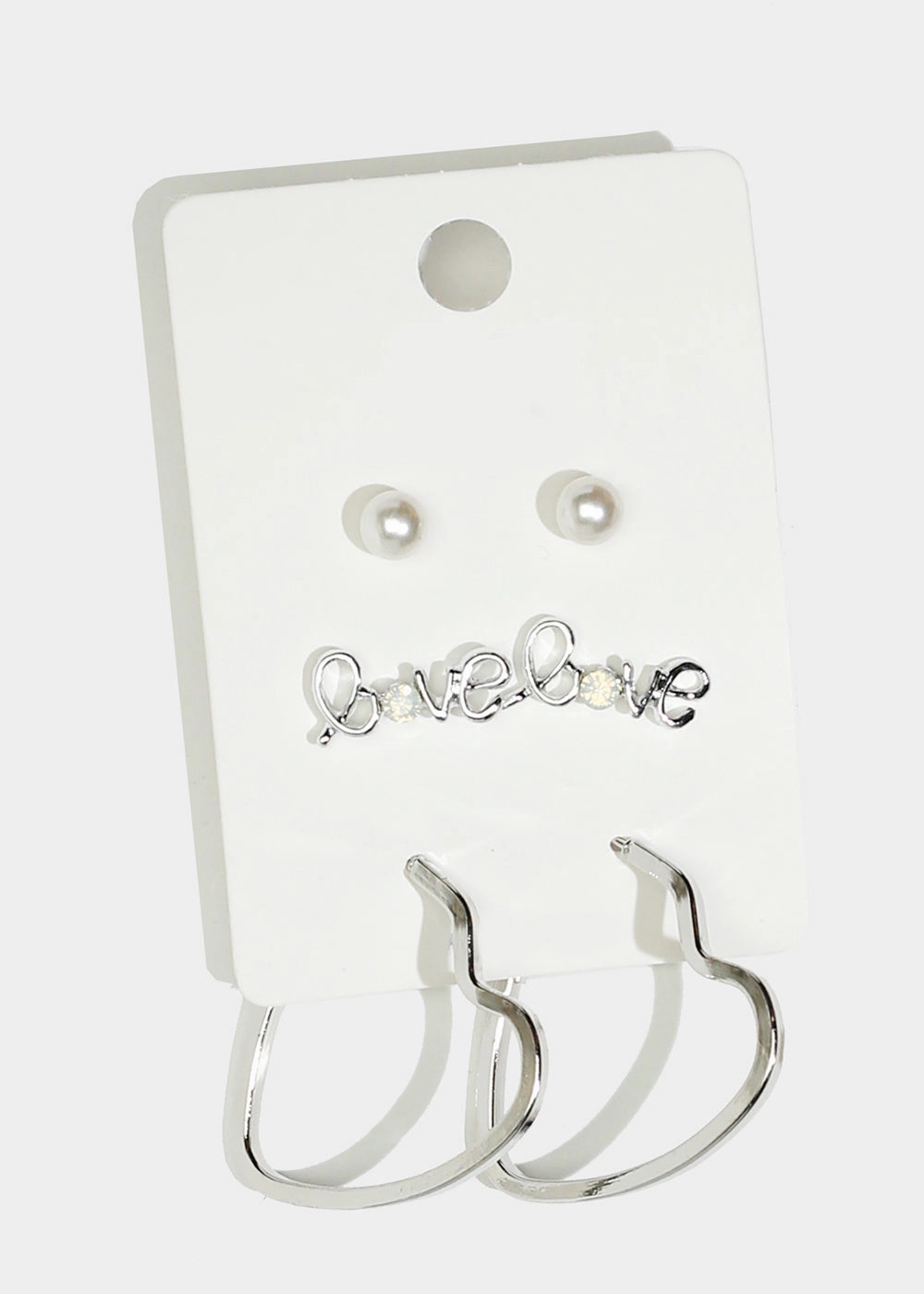 3-Pair "LOVE" & Heart Hoop Earrings Dainty Design