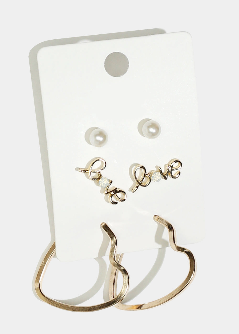 3-Pair "LOVE" & Heart Hoop Earrings Cozy Detail Radiant Glam