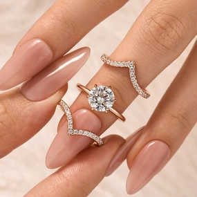 Coordinated Group 3PC 2.0Ct Round Cut Wedding Ring Set With Two V-shaped Design Wedding Bands