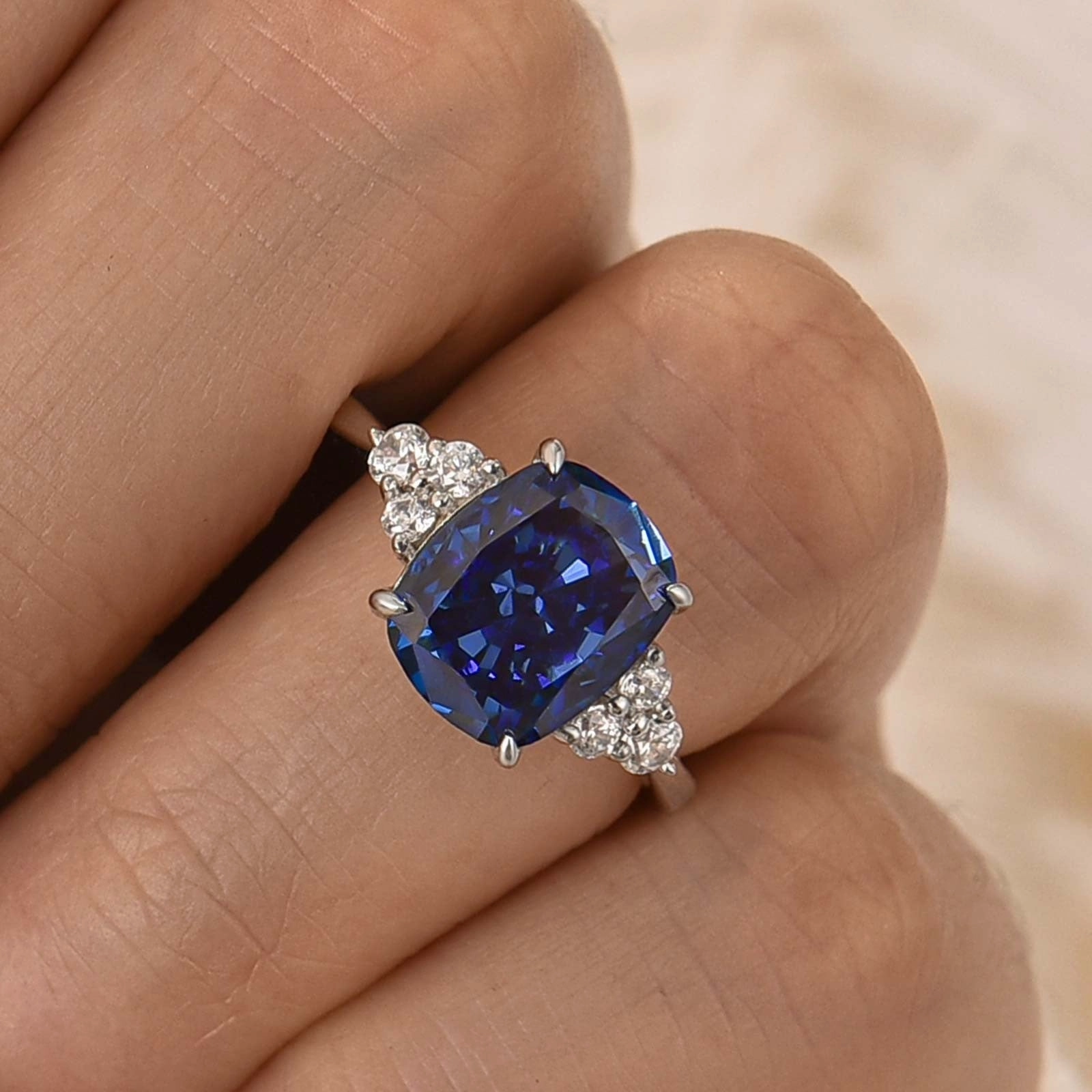 4.0Ct Cushion Cut Side Stone Engagement Ring Travel Ring In Sterling Silver Seasonal accessory