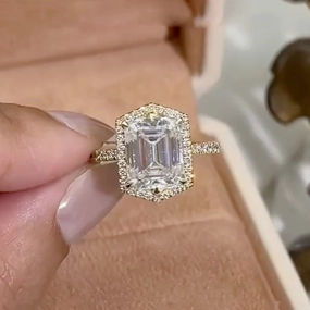 4.0Ct Emerald Cut Halo Engagement Ring Travel Rings In Sterling Silver Modern Outfit