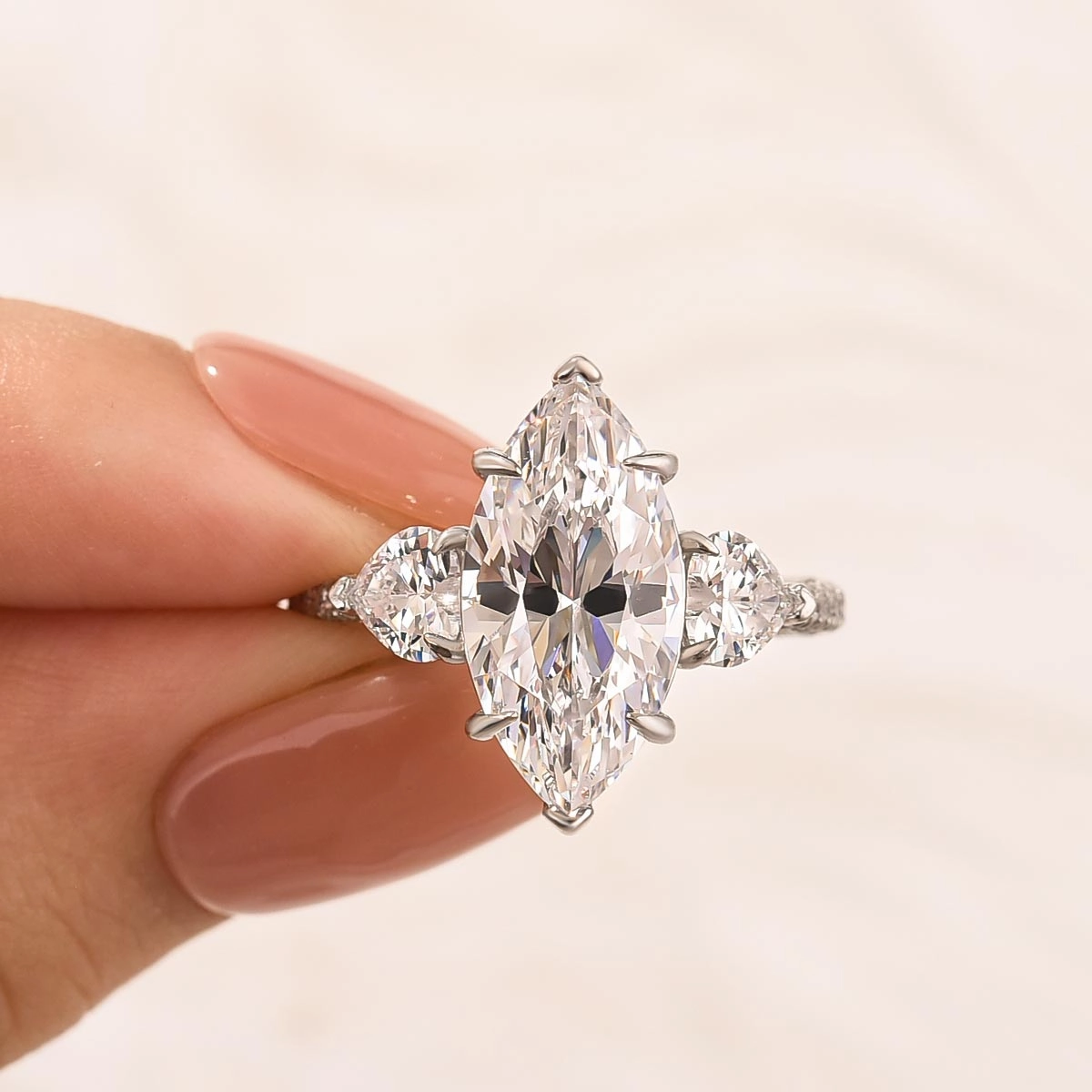 4.0Ct Marquise Cut Three Stone Engagement Ring In Sterling Silver Exquisite Ornament