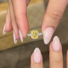 4.0Ct Yellow Stone Cushion Cut Side Stone Engagement Ring Travel Ring Luxurious Style Fantastic Adornment