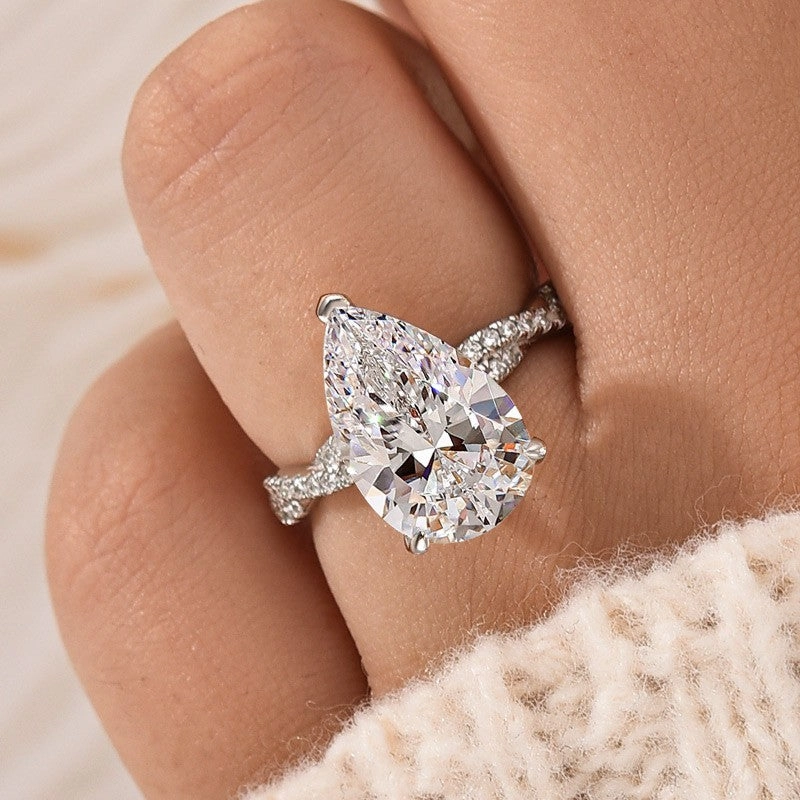 4.25Ct Pear Cut Twist Engagement Ring In Sterling Silver Refined Beauty Postmodern Design