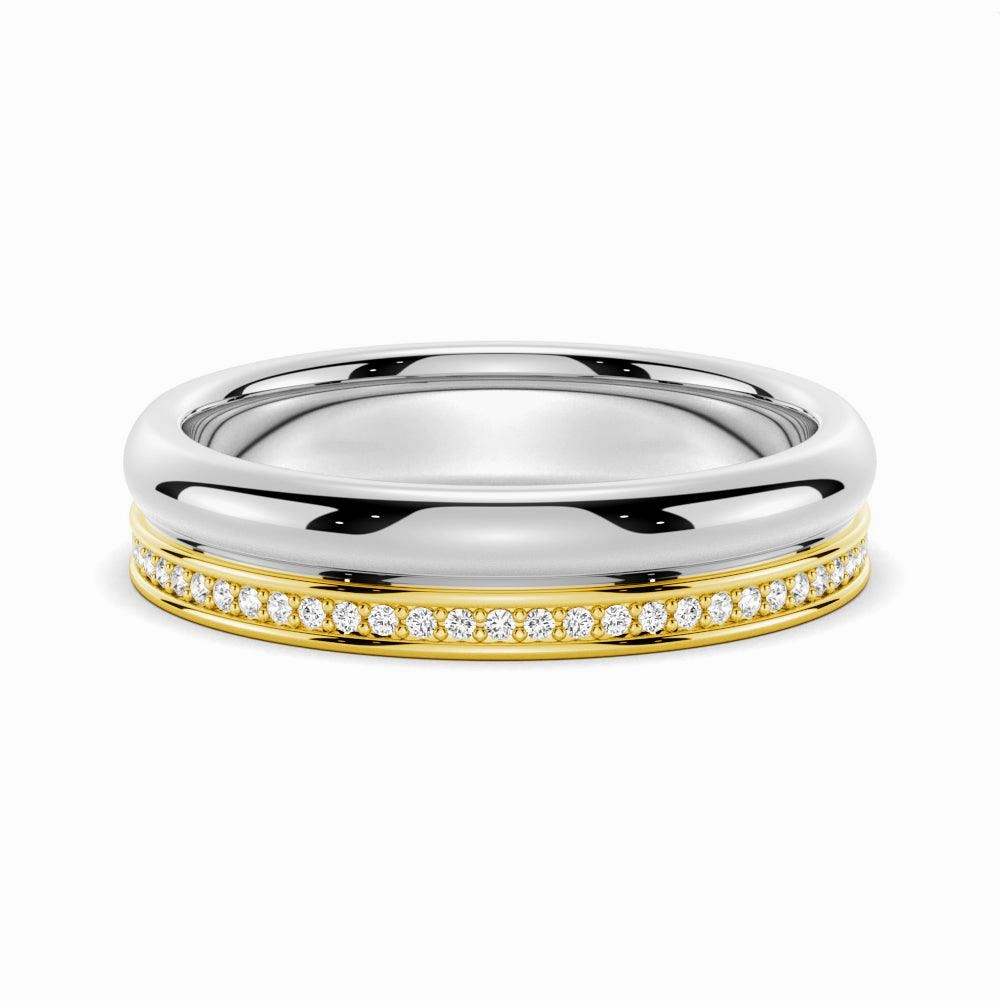Gentle care Ornate Item 4.2mm Polished Finish Two Tone Wedding Band With Pave Edge