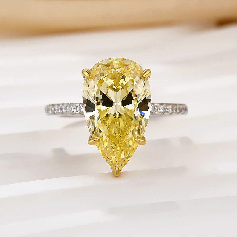 Comfortable Gift Casual Contour 4.5Ct Yellow Pear Cut Engagement Ring Promise Ring For Her In Sterling Silver