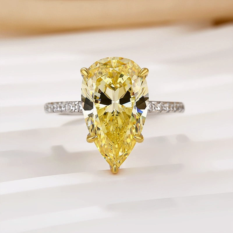 Mother Daughter standalone piece 4.5Ct Yellow Pear Cut Engagement Ring Promise Ring For Her In Sterling Silver