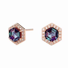 Radiant Statement 4 Ctw Hexagon Cut Alexandrite Moissanite Pave Stud Earrings