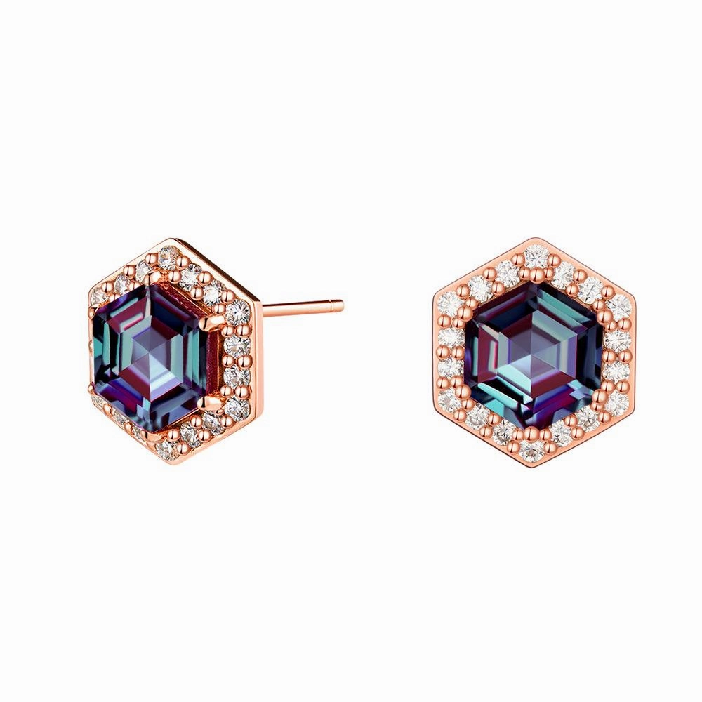 Radiant Statement 4 Ctw Hexagon Cut Alexandrite Moissanite Pave Stud Earrings