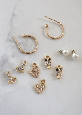 Trendy Design 4-Pair Hoops with Unique Dangle Charms