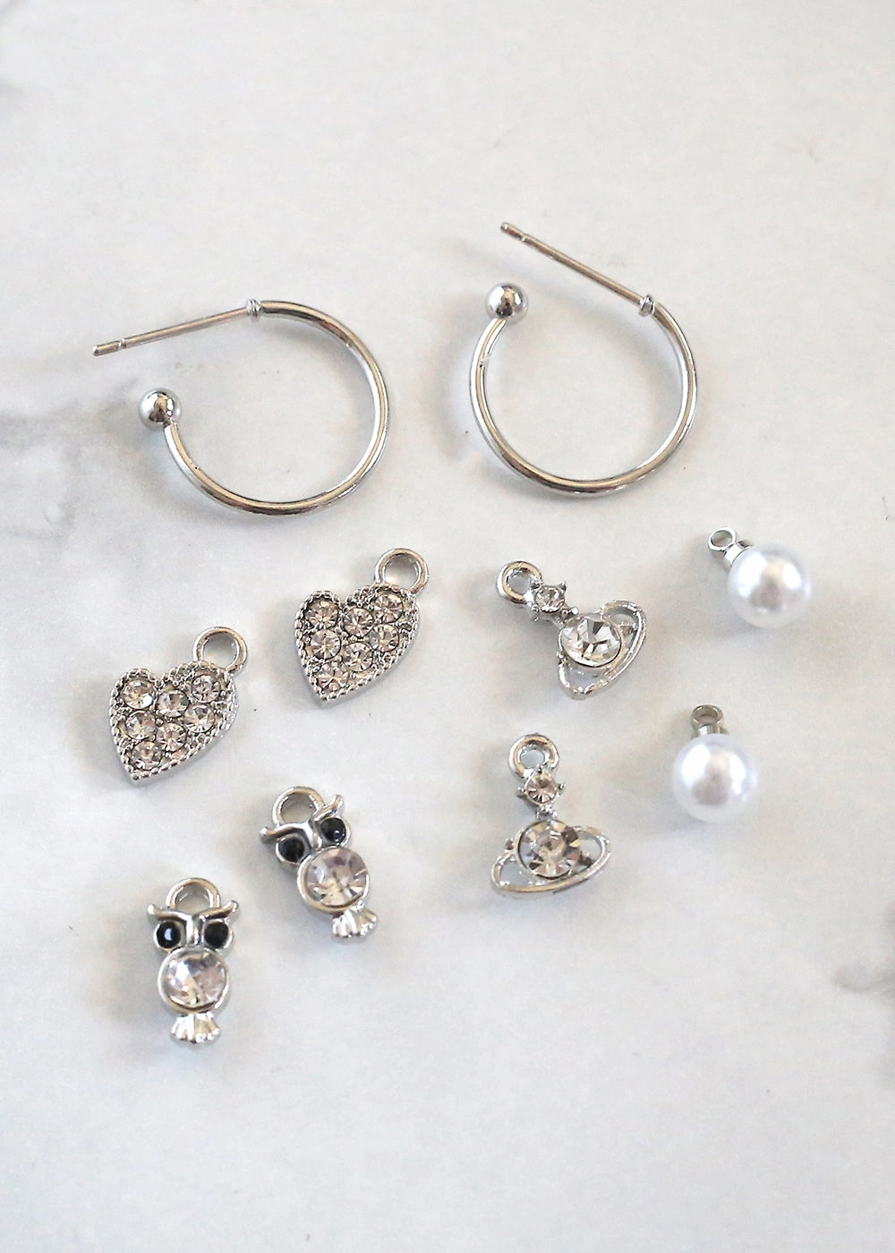 Sparkling Touch 4-Pair Hoops with Unique Dangle Charms