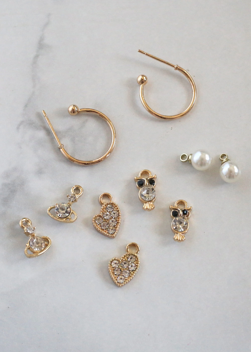 Trendy Design 4-Pair Hoops with Unique Dangle Charms