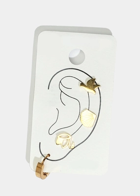 Classic Craft Formal touch 4-Piece Bird & Shell Stud Earrings