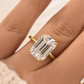 5.0 Carat Yellow Gold Emerald Cut Solitaire Engagement Ring Classy Jewelry Traditional Mark