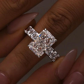 Luxury Texture 5.0Ct Radiant Cut Hidden Halo Half Engagement Ring In Sterling Silver