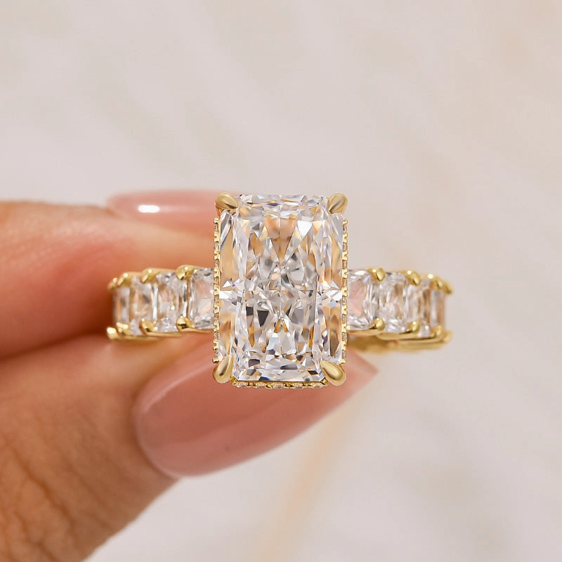 5.0Ct Radiant Cut Hidden Halo Luxe Engagement Ring In Sterling Silver Style Staple