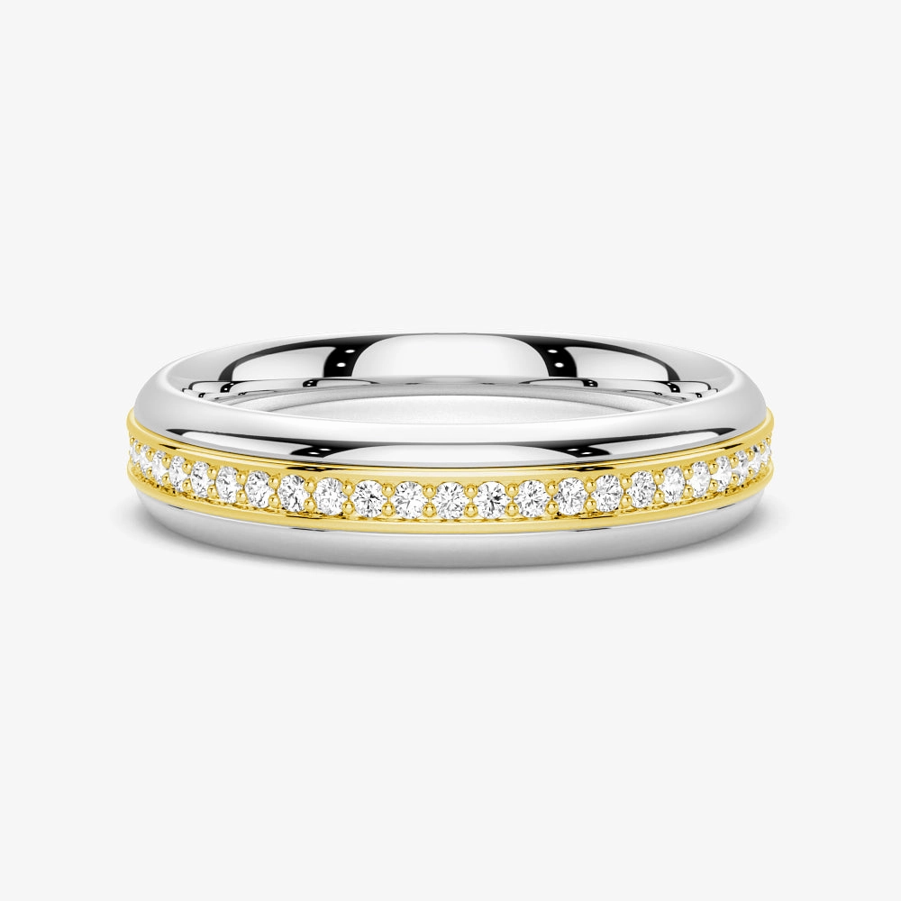 Unique Design Sturdy Symbol 5.1mm Rotatable Two Tone Round Moissanite Men's Eternity Wedding Band