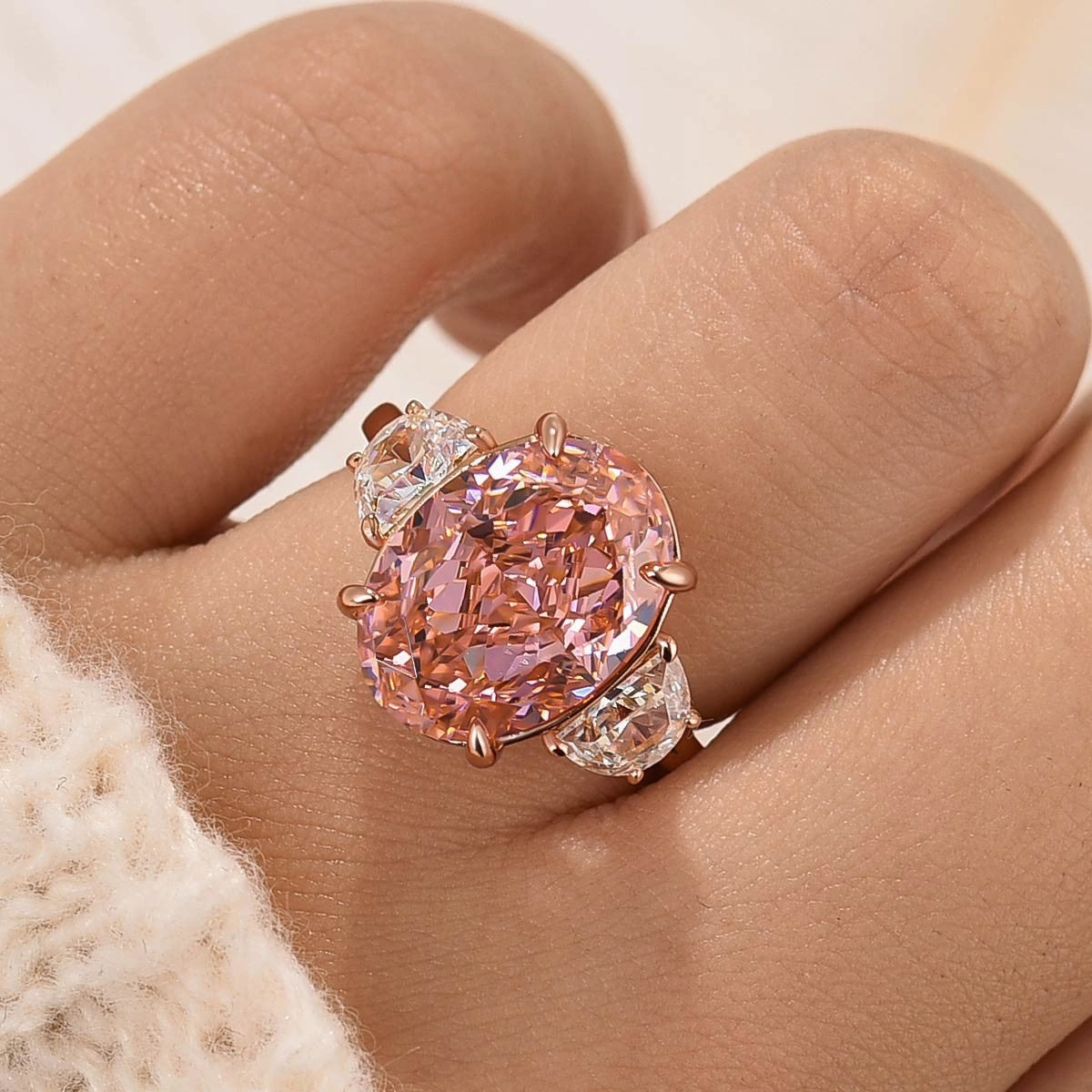 5.5Ct Pink Oval Cut Three Stone Engagement Ring Travel Ring In Sterling Silver Prize Piece Medal Quality