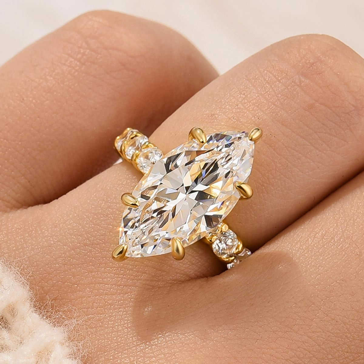 Superior Decoration 6.0 Carat Marquise Cut Engagement Ring Full Simulated Diamond In Sterling Silver