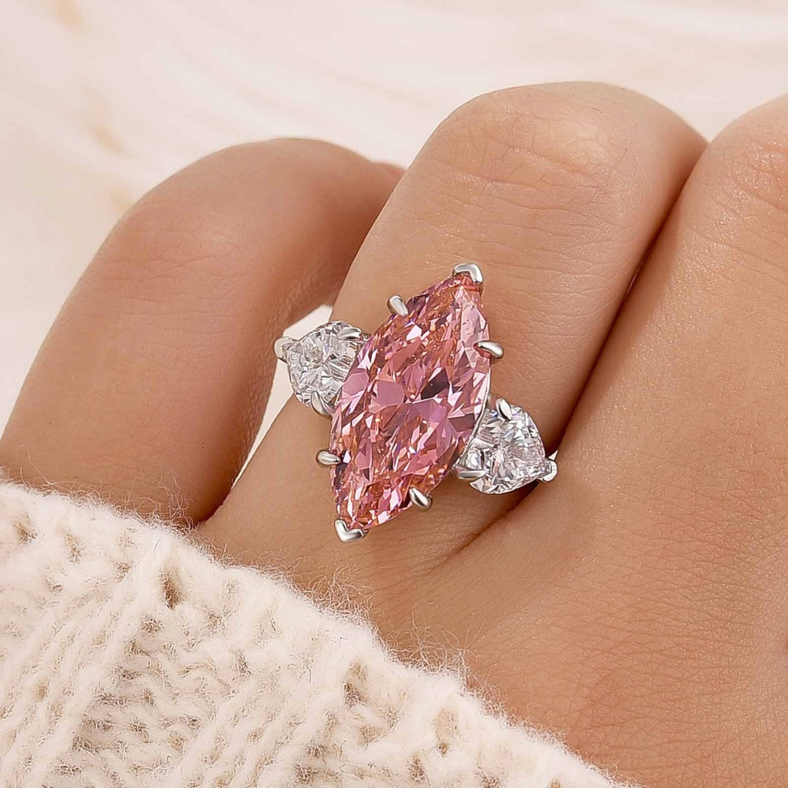 Modern Adornment 6.0Ct Marquise Cut Three Stone Engagement Ring In Sterling Silver