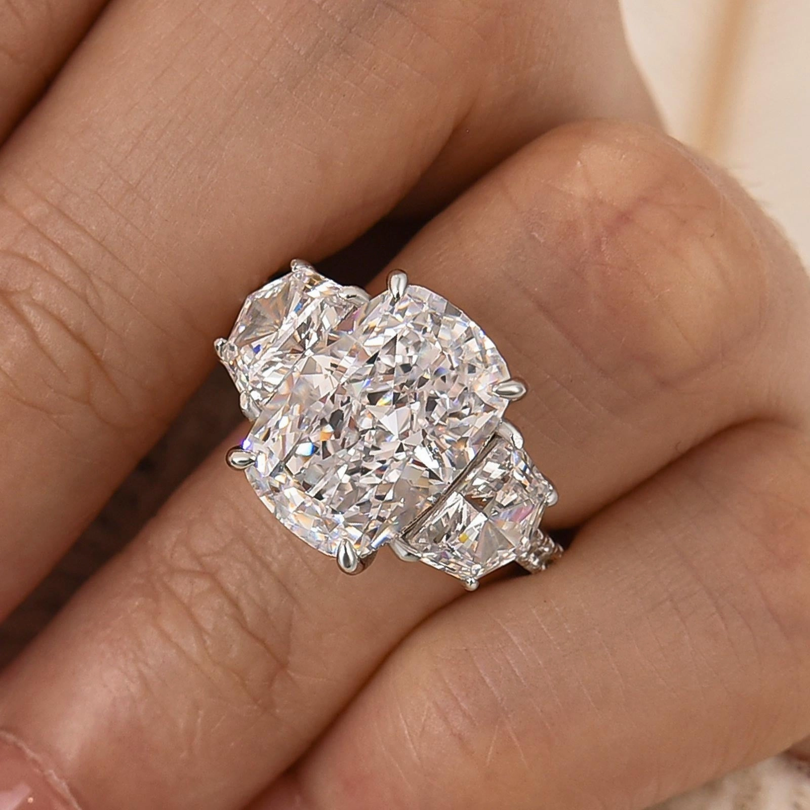 6.0Ct Three Stone Cushion Cut Engagement Ring Travel Ring In Sterling Silver Functional Look Graceful Design