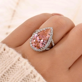 6.5Ct Pear Cut Pink Stone Halo Engagement Ring In Sterling Silver Essential Jewelry