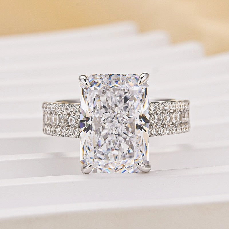 6.5Ct Radiant Cut Three-Row Luxe Engagement Ring Travel Ring For Her Organic Design
