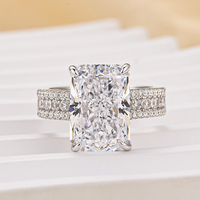 Traditional Design 6.5Ct Radiant Cut Three-Row Luxe Engagement Ring Travel Ring For Her