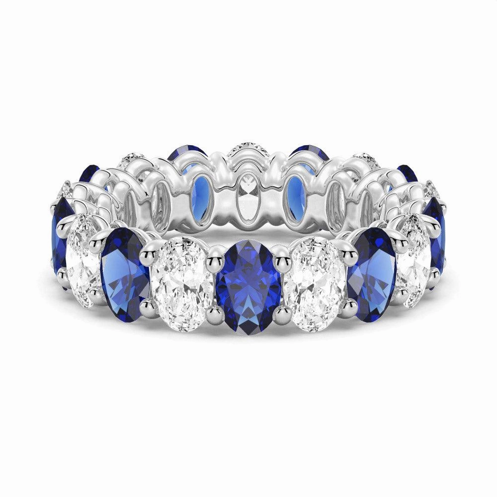 6.6 CT. Lab Grown White Sapphire with  Blue Sapphire Gemstone Band Gift For Him