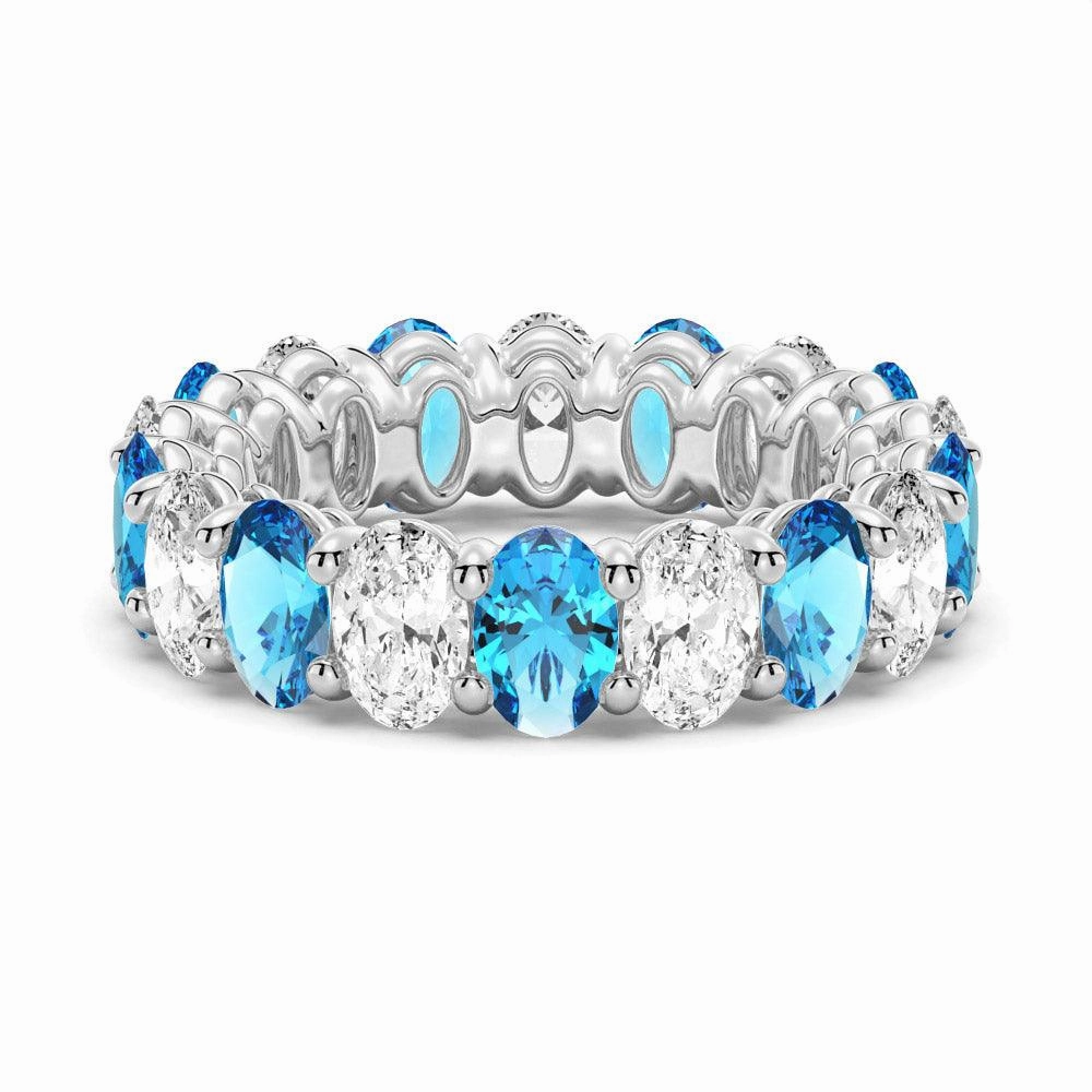 6.6 CT. Lab Grown White Sapphire with  Blue Topaz Gemstone Band Inspired Accent