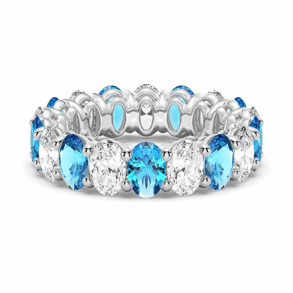 High-End Piece Modern Trend 6.6 CT. Lab Grown White Sapphire with  Blue Topaz Gemstone Band